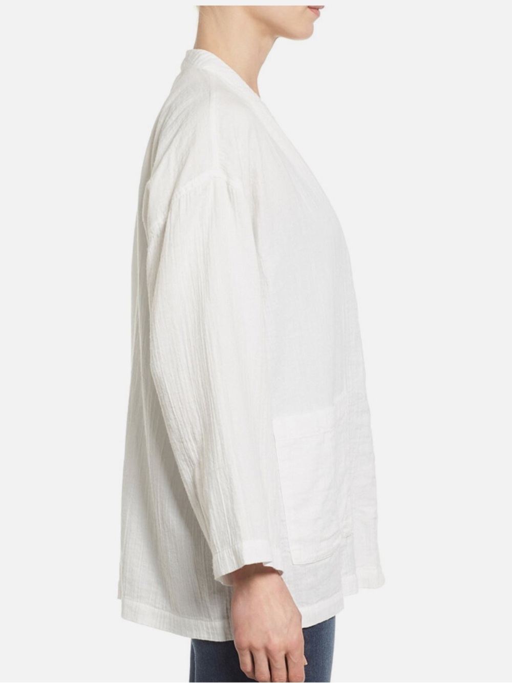 EILEEN FISHER [$225] White Organic Cotton Gauze Boxy Long Jacket - Picture 4 of 4